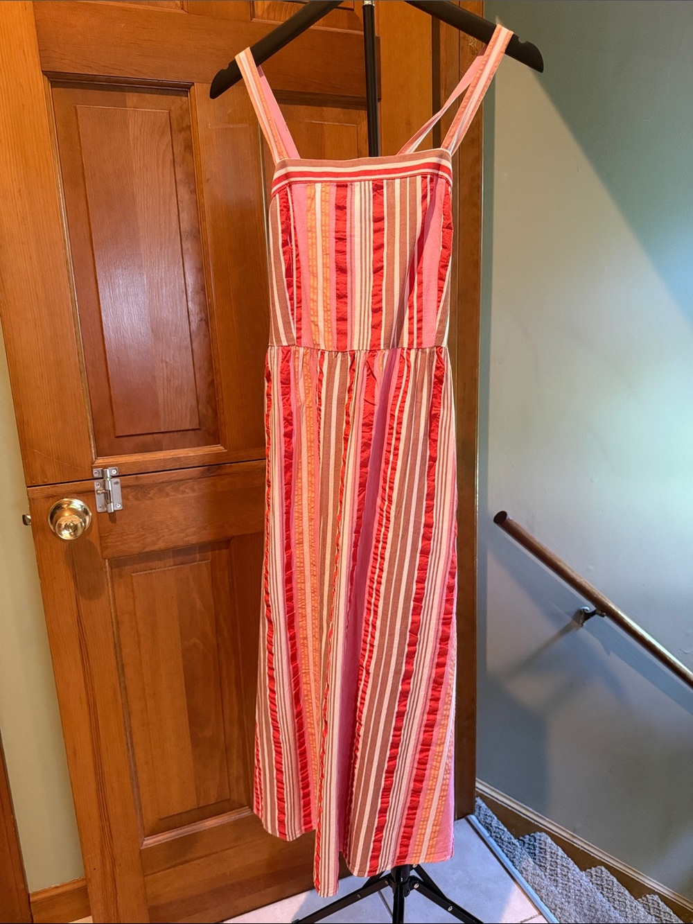 LOFT Pink & Red Striped Sundress
